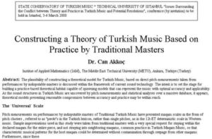 Constructing a Theory of Turkish Music Based on Practice by Traditional Masters by Dr. Can Akkoc
