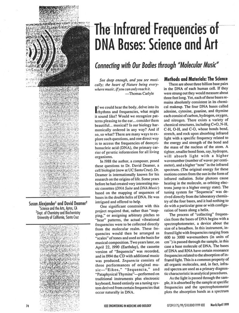 The Infrared Frequencies of DNA Bases: Science and Art by Susan Alexjander and Dr. David W Deamer